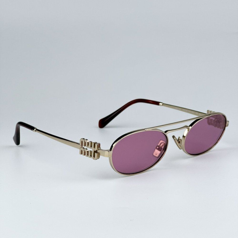 NEW Miu Miu MU54ZS ZVN50D Pale Gold Pink Mirror Silver Pilot Unisex Sunglasses - Picture 7 of 11